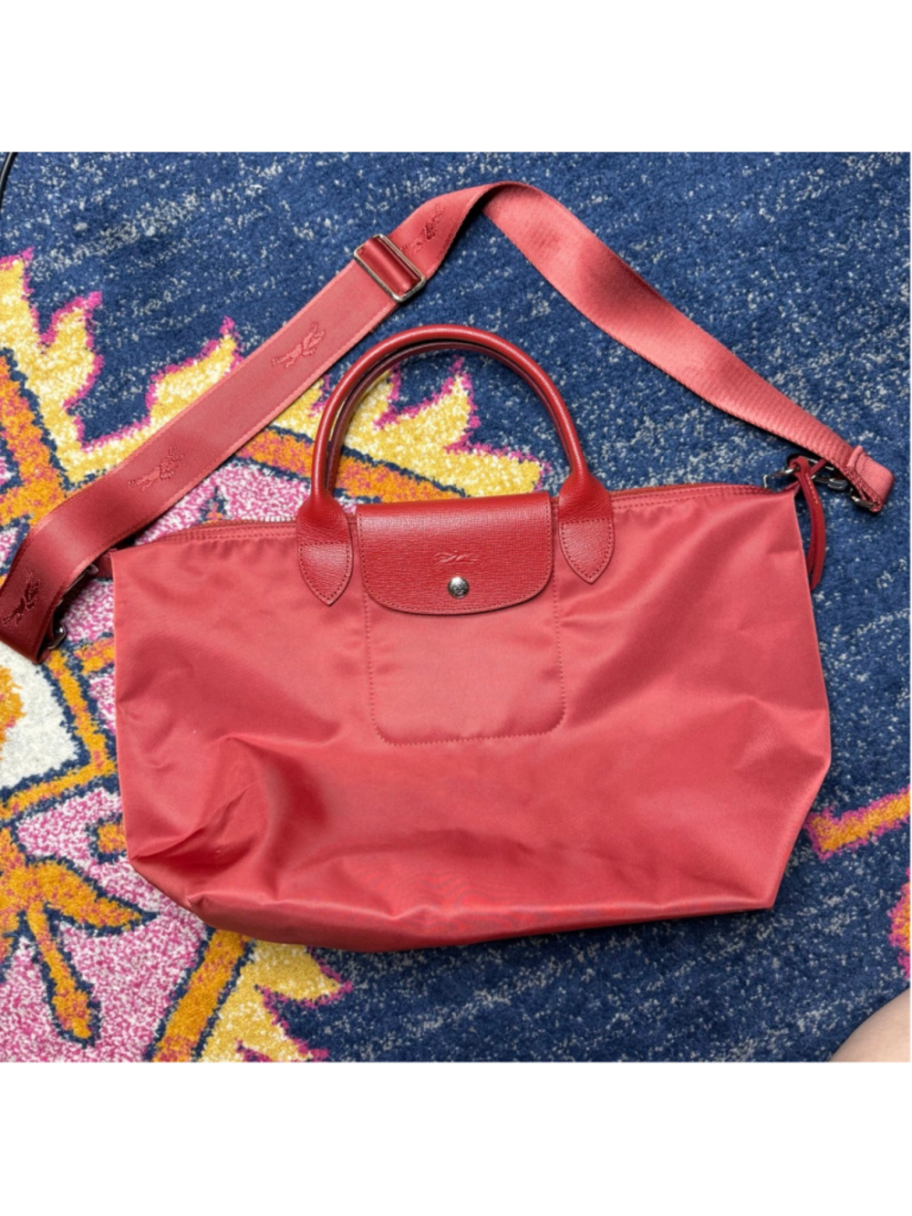Longchamp Le Pliage Neo 18-inch Nylon Travel Large Shoulder Tote Red - Picture 4 of 12